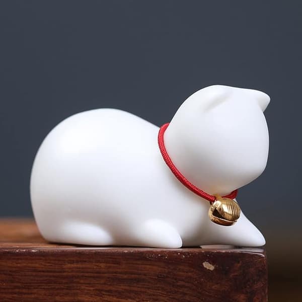 Mini Keramik Kattefigurer til Hjemmedekor, Også Søde Legetøj, Sm White + White