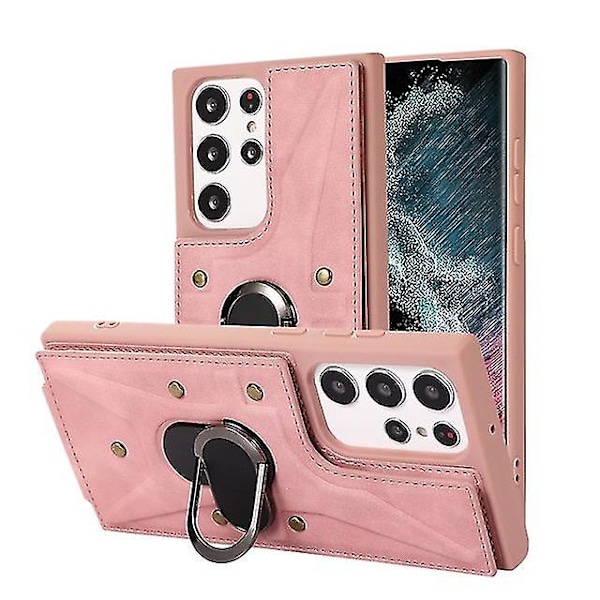Läder plånboksfodral för Samsung Galaxy S23 Ultra/s23 Plus/s23 med magnetisk ringhållare och kortplats Pink S23 Plus
