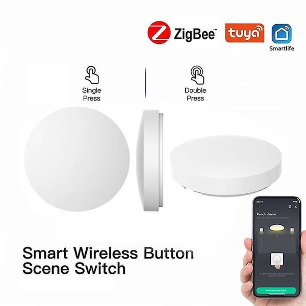 Tuya Smart Zigbee Button Trådløs scenebryter Multi-modus Enkel/dobbel