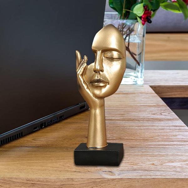 Tenkende Figur | Stille Gull Resin Skulptur Figur Borddekorasjon | Håndholdt Maske, Kreativ Tenker Figur, Personlig Statue Gold D section