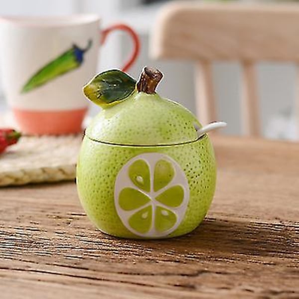Frugtkeramik krydderiglas krydderi beholder vandmelon/granatæble/citron krydderi boks køkkenartikler dekoration krydderitank green Lemon