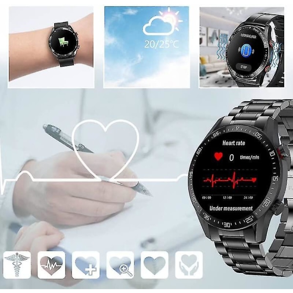 Icke-invasivt blodsockertest Smart Watch, Full Touch Health Tracker- watch med blodtryck, blodsyrespårning, sömnövervakning Silver steel