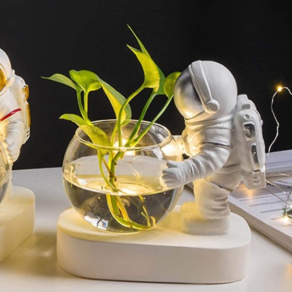 Astronaut Plantepotte, Romfarer Glassvase Med LED Lys Nordisk