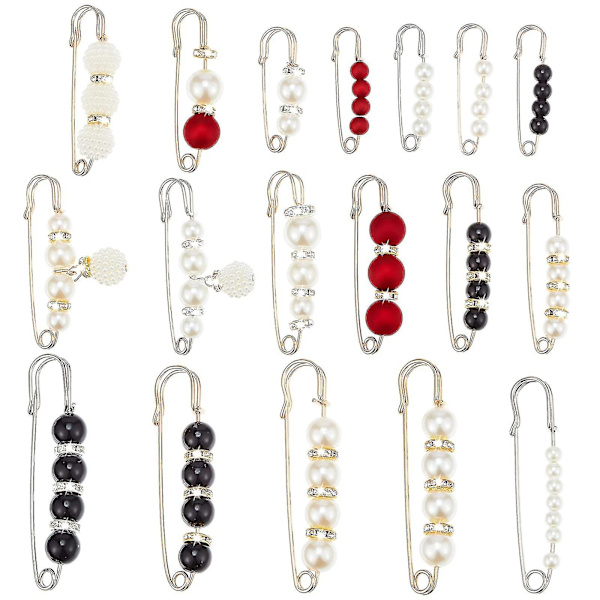 18 st Broscher med konstgjorda pärlor, broschnålar för tröjor, sjalar, klämmor, broscher, säkerhetsnålar, eleganta pärlor, kofta, krage, B