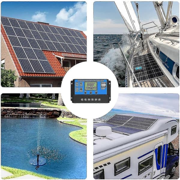 Solarladdningsregulator, 30A Solpanelregulator 12V/24V PWM Auto Parameter Justerbar LCD-display Solpanel Batteri GuanGuan
