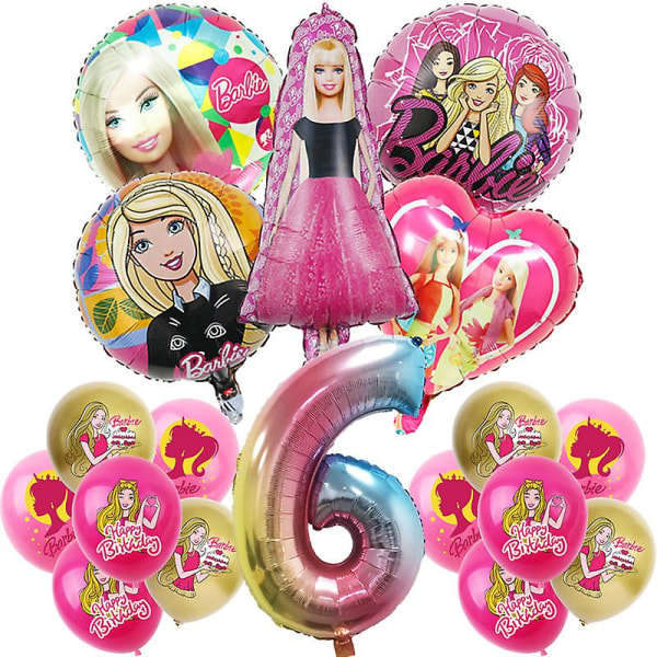 Barbie-syntymäpäiväjuhlien koristelu alumiinifolio ilmapallo lapsille tytöille tapahtumatarvikkeet tausta kertakäyttöiset pöytäastiat banneri lahjapussi Balloon Set 6 -18pcs