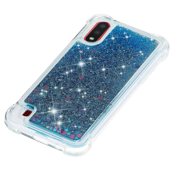 Samsung Galaxy A01 Case Glitter Neste Läpinäkyvä Sparkly Kiiltävä Bling Crystal Clear virtaava Quicksand Cover Tpu Silikoni - Sininen