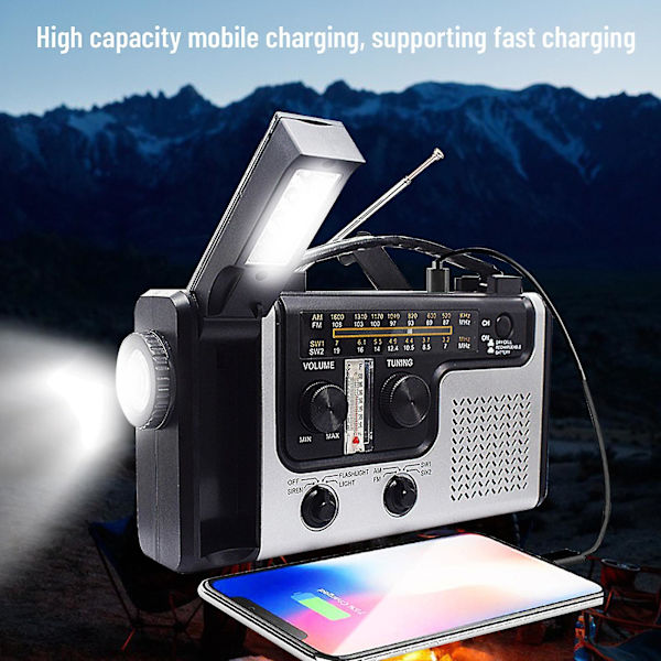 Am/fm/sw Radio, Solar Håndsving Portable Overlevelsesradio, Genopladelig Batteri Powerbank Usb Mobiltelefonoplader, Camping Lommelygte Lanterne