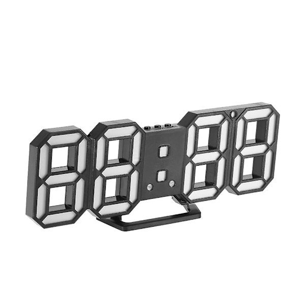 Moderne 3D LED veggklokke, stilig digital bordalarmklokke, nattlyslampe, svart