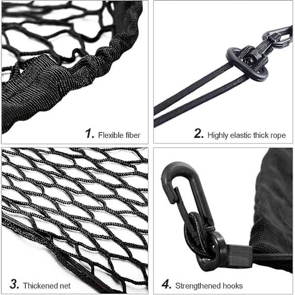 Bil bagasjeromsnett bagasjeromsnett justerbart elastisk organiseringsnett, nylon bagasjeromsnett universell passform for bil bagasjerom kjøretøy varebil SUV (27,5'' X 27,5'')