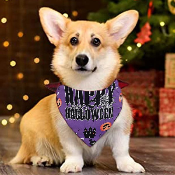 2 Pack Halloween Dog Bandanas Kolmio ruokalaput Koiran huivi Halloween-juhliin Lemmikkipuku A