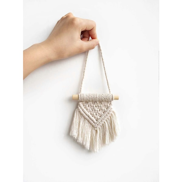 Mini Makramé Väggbonad 3 st Söta Boho Biltillbehör Ornament Vävd Konst Dekor Handgjorda Presentidéer, 8,9 cm B x 10,2 cm H, Liten