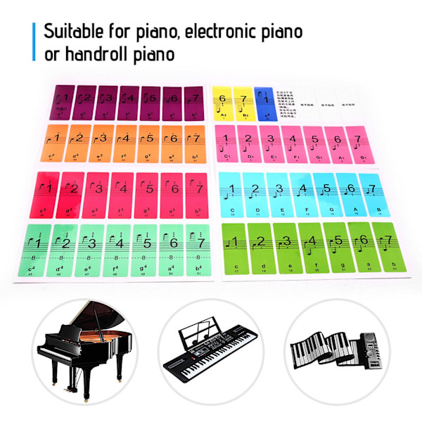 Pianonäppäinten tarrat aloittelijoille 88/61/54 näppäimen pianolle