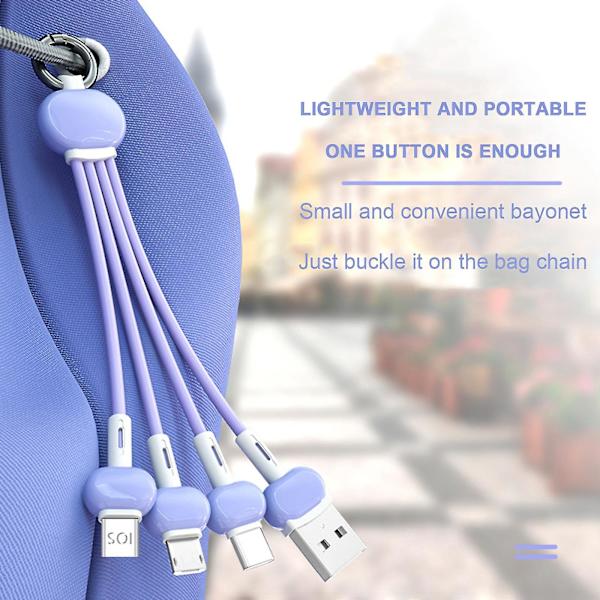 Heta erbjudanden - USB-kabel, bärbar snabb multiladdningskabel 3 i 1 laddningskabel multi USB-kabel snabbladdningssladd med typ-c, mikro-USB och Ip-port, Co Purple