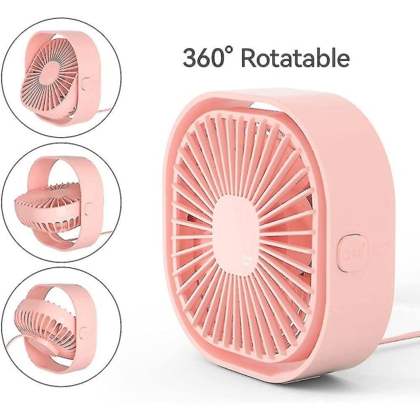 3-nopeuksinen kannettava pöytätuuletin, pieni jäähdytystuuletin USB liittimellä, vaaleanpunainen
