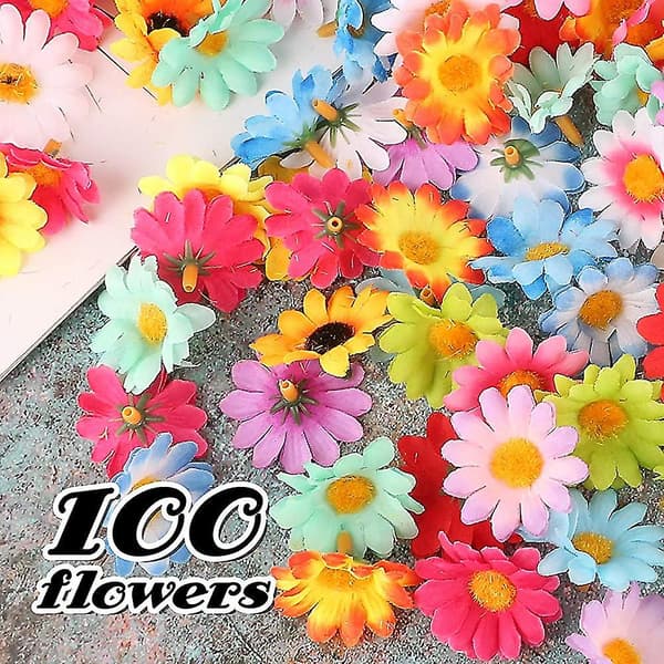 100 kpl Auringonkukka Pää Mini Kukat Gerbera Daisy Teko Silkki