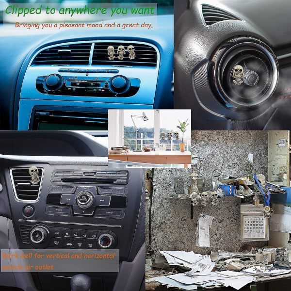 Clips för luftfräschare för bil, dekoration av bilventiler, tillbehör för dödskalle bilinredning 3 st