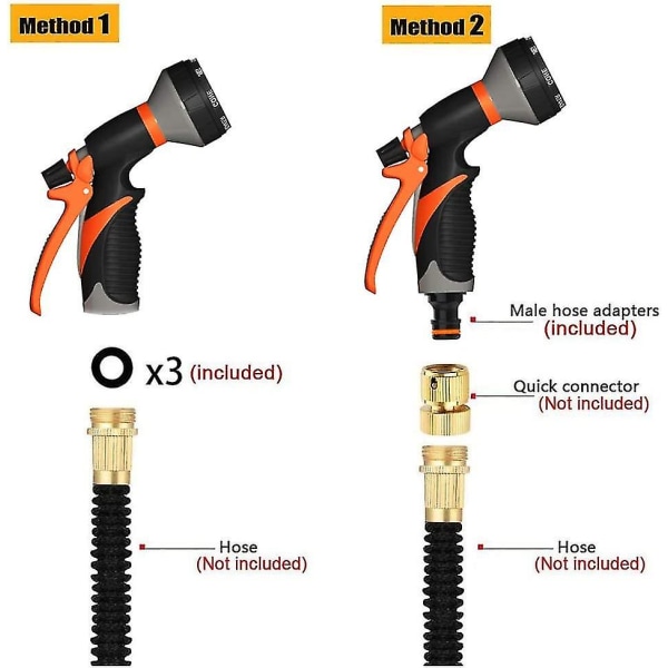 Hageslangemunnstykke Spraymunnstykke, vannslangemunnstykke Komfortgrep med 8 justerbare mønstre for vanning av planter og plen, vasking av bil og kjæledyr