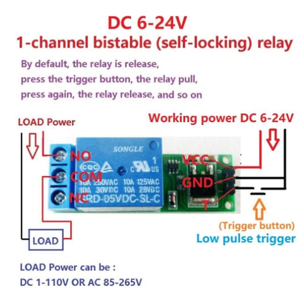 5 stk 6-24v Flip-flop Latch Relay Bistable - Lav Trigger Modul