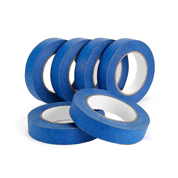 Blue Painters Tape - 6 Pack X 1 Inch X 55 Yards, Crepe Paper Masking Tape, Paint Tape til vægsmerte