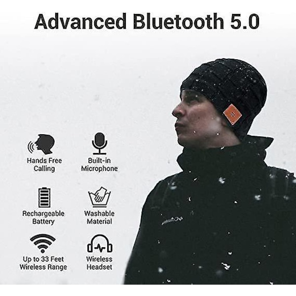 Trådløs Bluetooth-hue, strikket vinterhue, håndfri høretelefoner, vaskbare musikhøjttalere til jul (hvid)