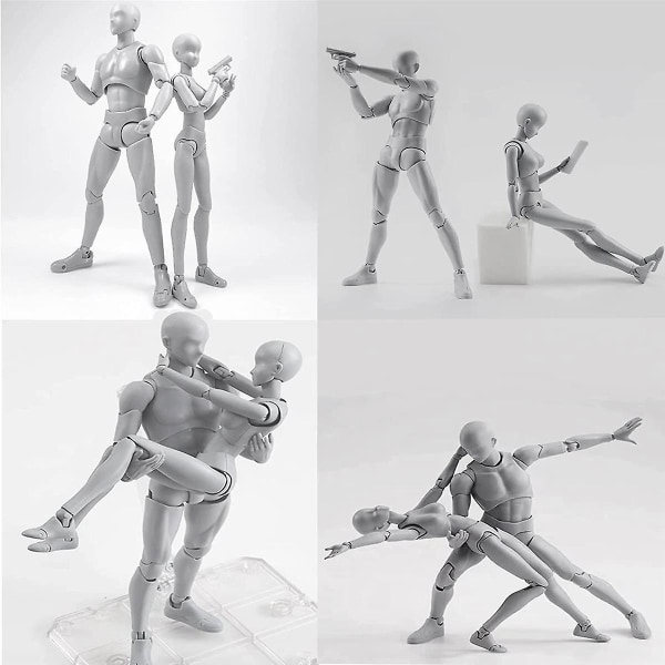 Pvc-modell med lådritningsmodeller för konstnärer (kvinna+man, grå)