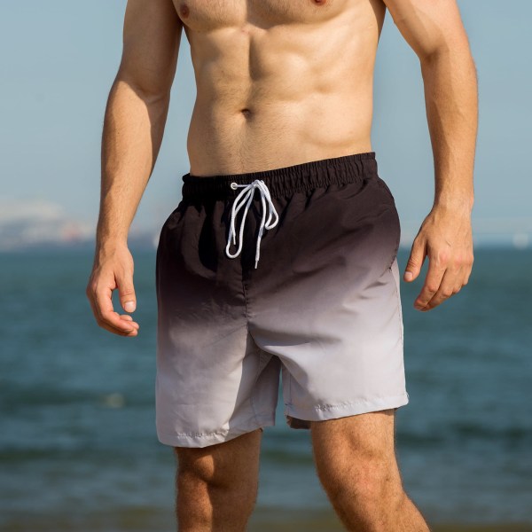 Korte badebukser for menn, hurtigtørrende strandbadeshorts, Color Changin Gray L