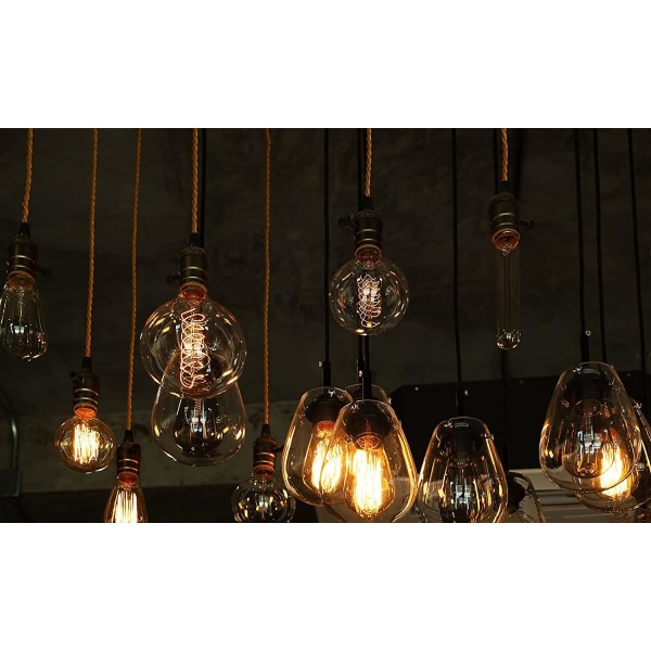 E27 Fatning med Afbryder, 1,2 Meter Kabel Tekstil Elektrisk Ledning til Pære Fatning/ Edison Retro Hængende Lampe/ Kreativ Lampe, Vintage Messing Lampe Adapter