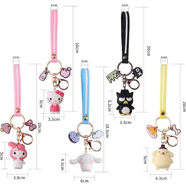 5 Pack Cute Wrist Anime avaimenperä, Kawaii auton avaimenperätarvikkeet, Key P