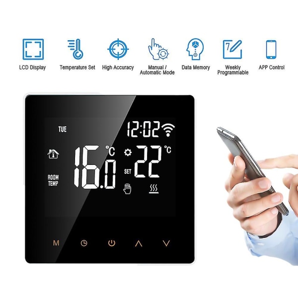 Tuya Wifi Smart Termostat, 3a LCD Elektrisk Gulvvarme Vann/gass Kjele Fjernkontroll For Go