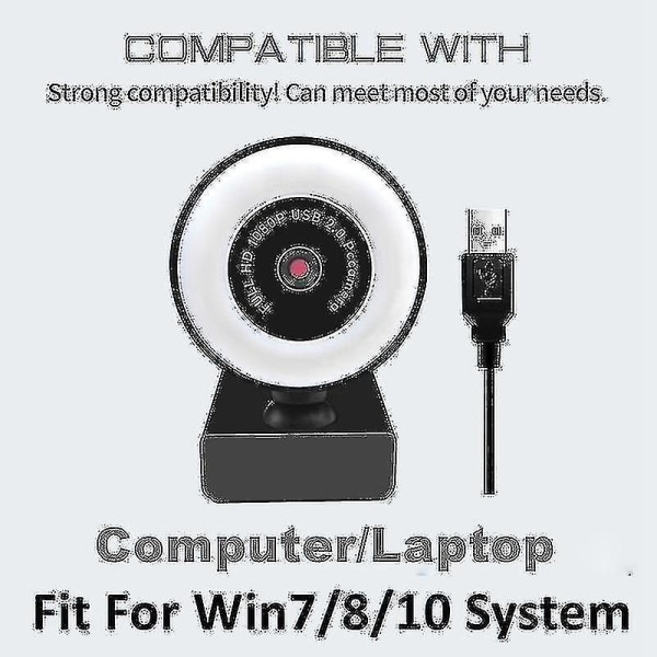 1080p HD-webbkamera med mikrofon LED-webbkamera för dator PC videoinspelning webbkamera