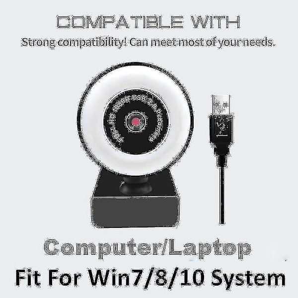 1080p-tarkkuuden webkamera mikrofonilla ja LED-valolla tietokoneelle, PC:lle, videotallennukseen