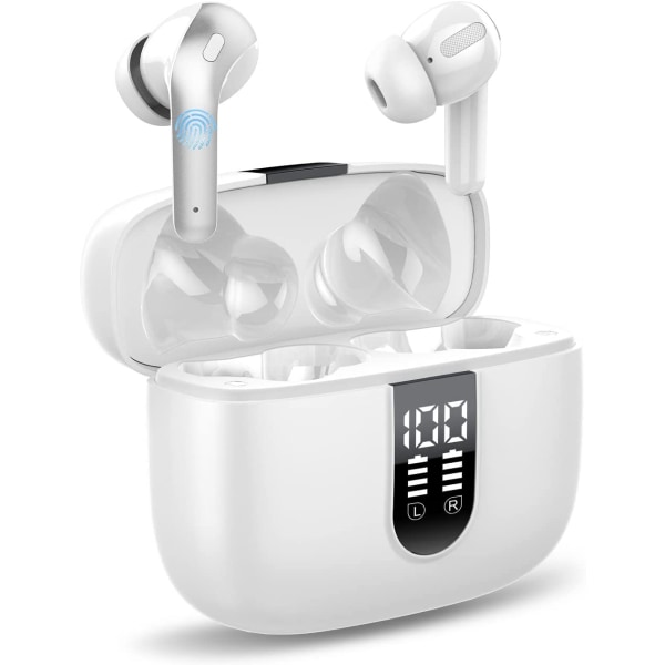 Trådlösa hörlurar, mörkgrå trådlösa hörlurar Bluetooth hörlurar med mikrofon, 40 timmars speltid Touch Control Ipx7 vattentäta hörlurar