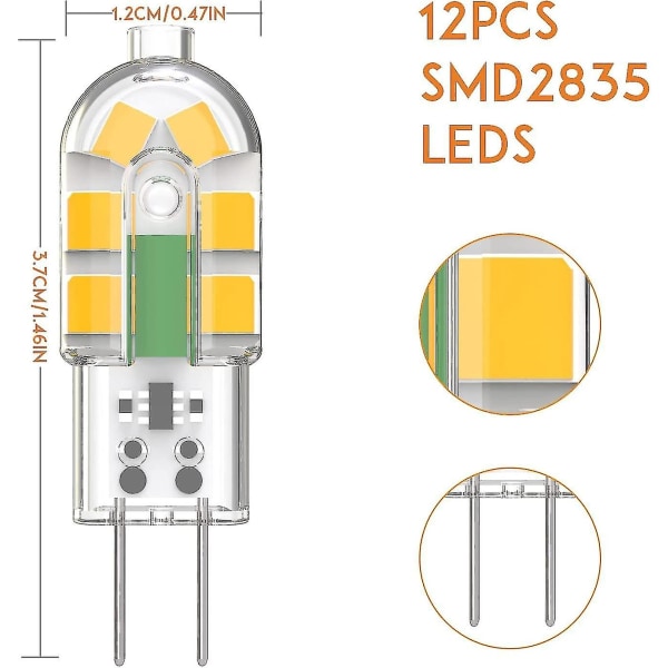 G4 lyspære, G4 led pære 2w 200lm, tilsvarende 20w G4 halogenpære, varmhvit 3000k, vekselstrøm/dc 12v, flimmerfri, ikke dimbar, pakke med 10 stk.