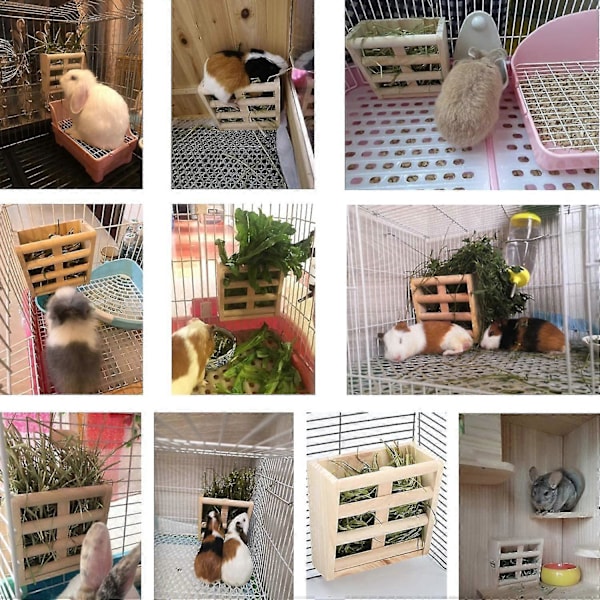 Höhäck för kaniner Trä Väggmonterad Hökrubba för Smådjur Kanin Chinchilla Marsvin 1 st brun)
