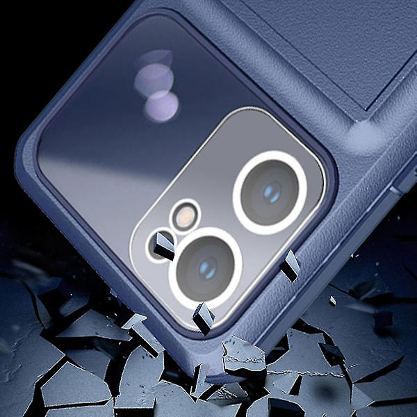 För Oppo Find X5 Lite - Inbyggt ringstativ telefonfodral med glidande korthållare, mikrolinsfilmdesign, Tpu + Pc skyddande fodral i safir/b