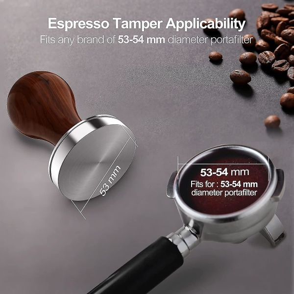 53 mm espressomåtte, lavet af rustfrit stålbund og håndtag i massivt træ af høj kvalitet, kaffekværn til caféer og kaffeelskere, kaffepresserpude