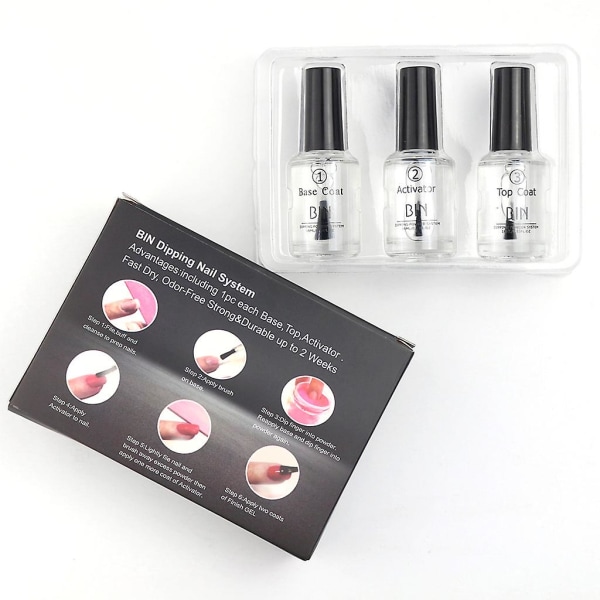 3 stk./sæt 15 ml neglefarve dip dyppulver Pro Polish Starter Kit Base Top Coat