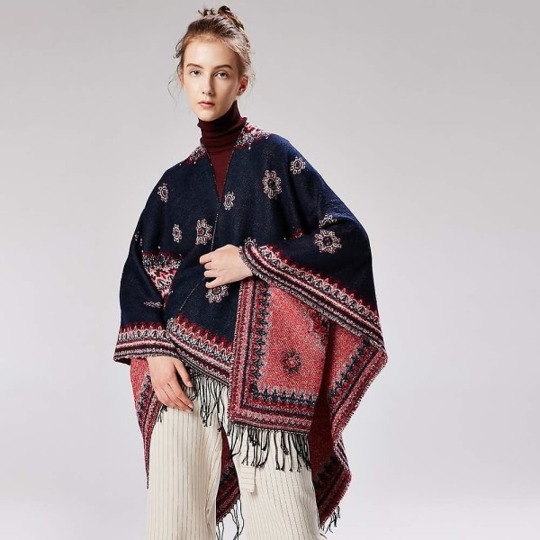 Poncho-kapper for kvinner med åpen front cardigan-teppeomslag for høst/vinter