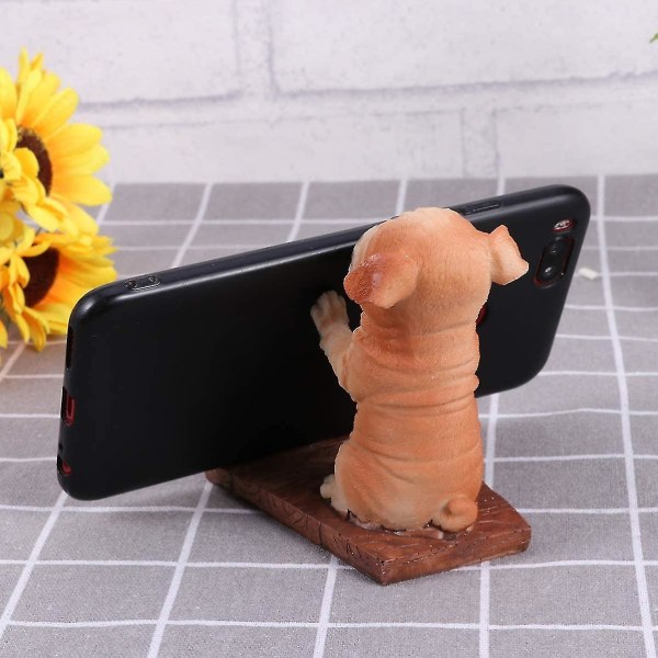 Mobiltelefonställ, söt hund Trä Mobiltelefonhållare Fäste för Smartphone Desktop