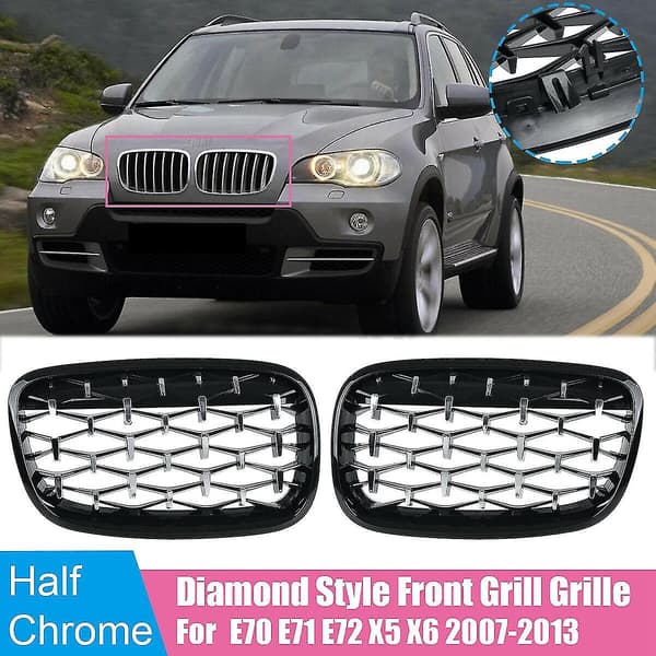 Diamantgrill til bil, foran, nyreformet, kromnett, tilbehør til bil, for E70 E71 E72 X5 X6 2007-2013