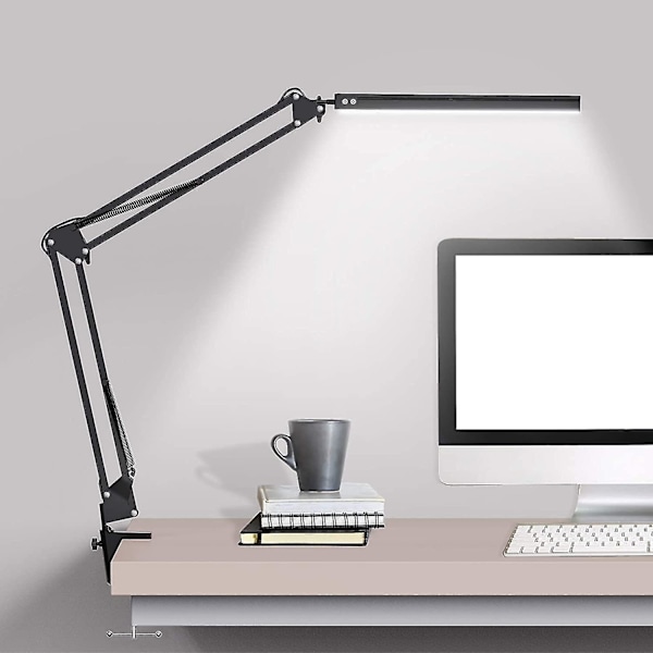 LED-skrivebordslampe med klemme, svingbar skrivebordslampe, justerbar skrivebordslampe med øjenpleje, 3 farvetilstande, øjenvenlige skrivebordslamper til hjemmekontor, studie