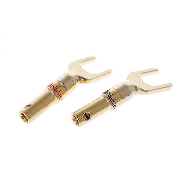 8 stk. messing forgyldt Y spade højttaler stik audio skrue gaffel stik adapter