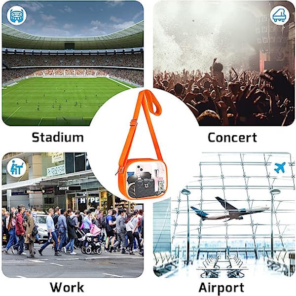 Gjennomsiktig crossbody-veske, stadion-godkjent gjennomsiktig veske for konserter, sportsarrangementer og festivaler Orange