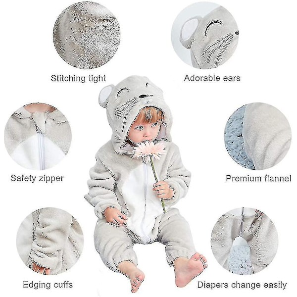 Unisex Dyredrakt Vinter Høst Flanell Hettegenser Romper F Mouse 80CM