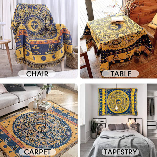 Boho Vævet Tæppe Reversible Bomuld Boheme Gobelin
