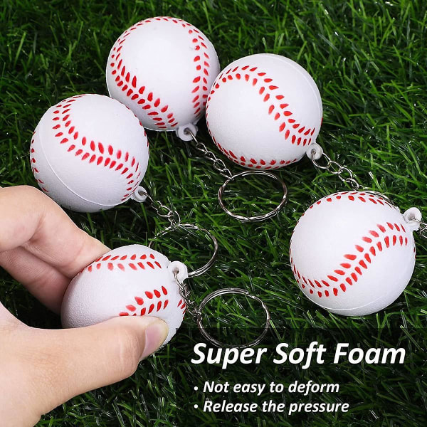 24-pack basebollnyckelringar, mini baseboll stressboll nyckelringar, sportboll nyckelringar, skolkarn