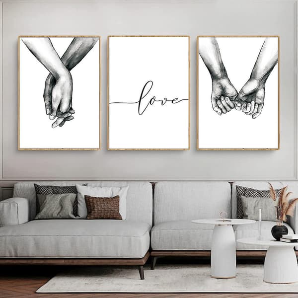 Sketch Holding Hands Alphabet Lærred Vægkunst