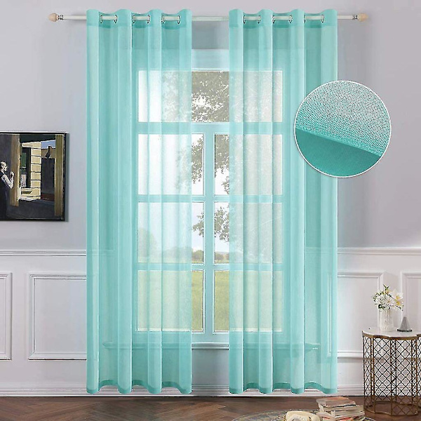 Sæt med 2 transparente voilegardiner med øjer, transparent look, gardiner lavet af voile polyester, øjengardin, transparent, 132x114 cm (wxh), turkis