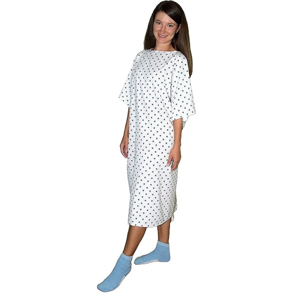 3 pakkaus - Deluxe Demure Print -sairaalapuku/sairaalapotilaan mekko selkäsiteillä, valkoinen